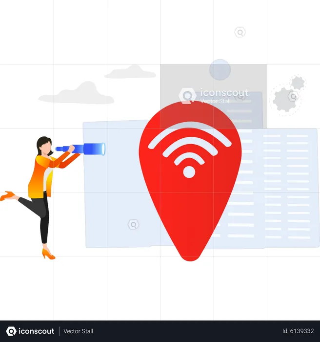 Girl looking for a Wifi hotspot  Illustration