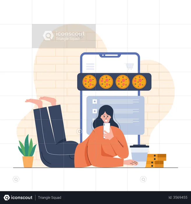 Girl Looking for Food on mobile app  Illustration