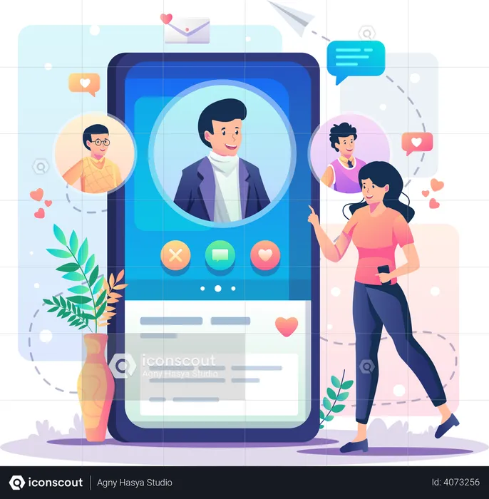 Girl looking for partner on online dating app  Illustration