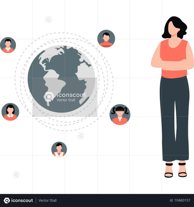 Girl looking global networking  Illustration