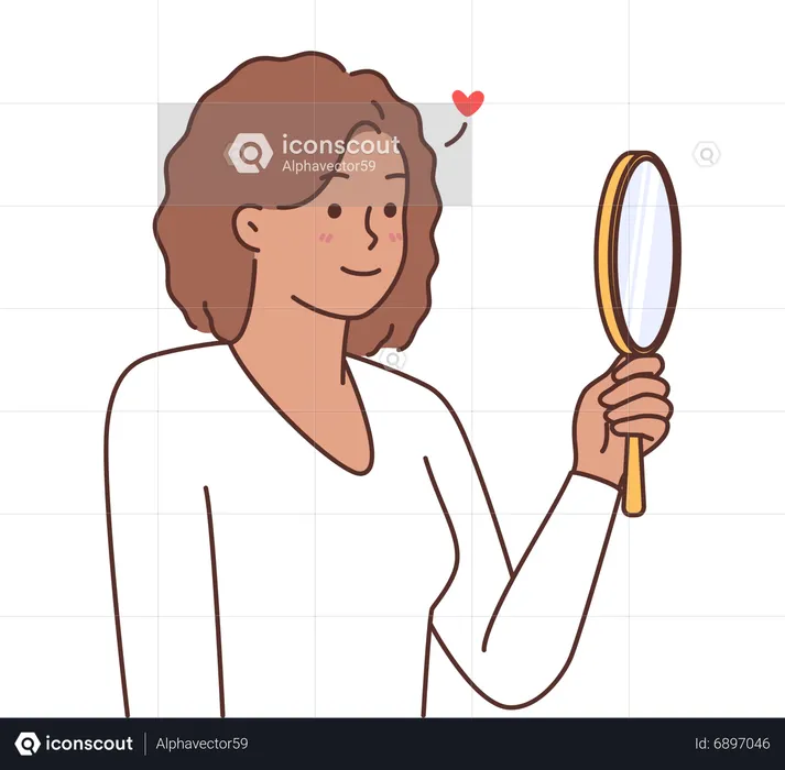 Girl looking in hand mirror  Illustration