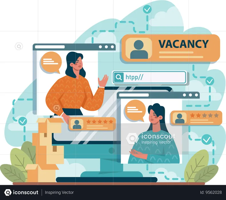 Girl looking online vacancy  Illustration