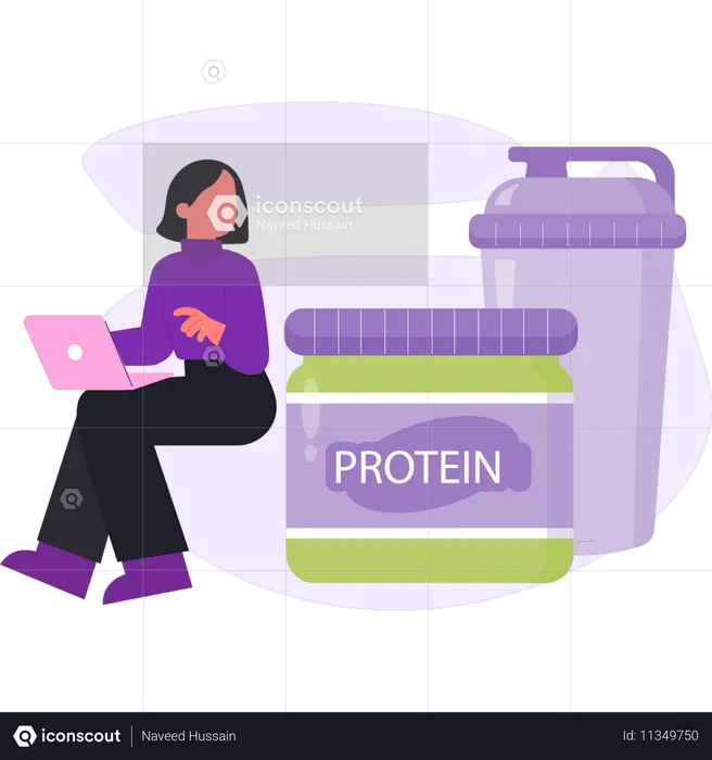 Girl looking protein shake  Illustration