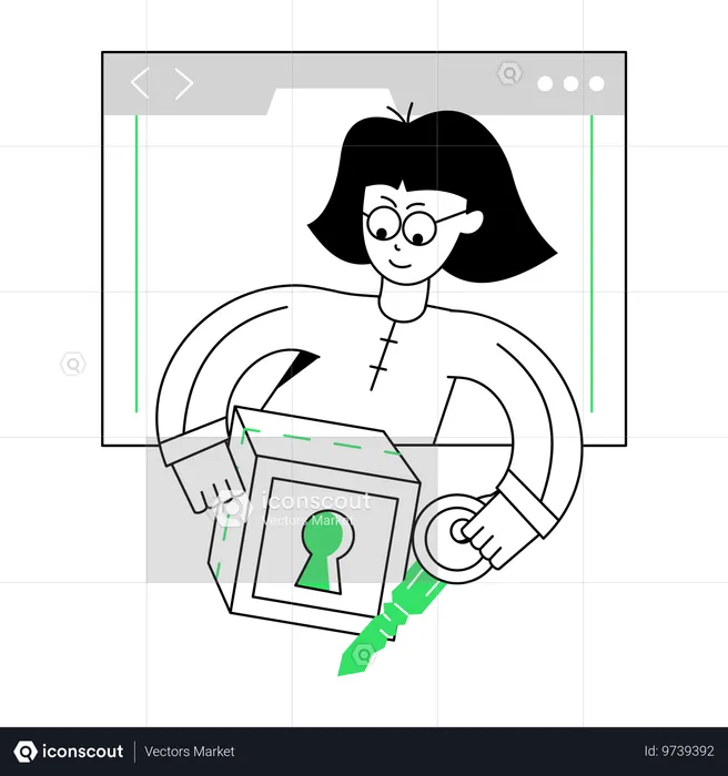 Girl looking Secure Product  Illustration