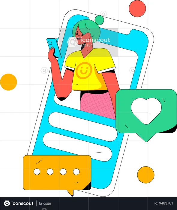 Girl looking social media on mobile  Illustration