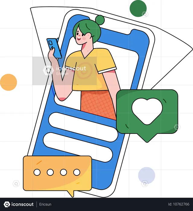 Girl looking social media on mobile  Illustration