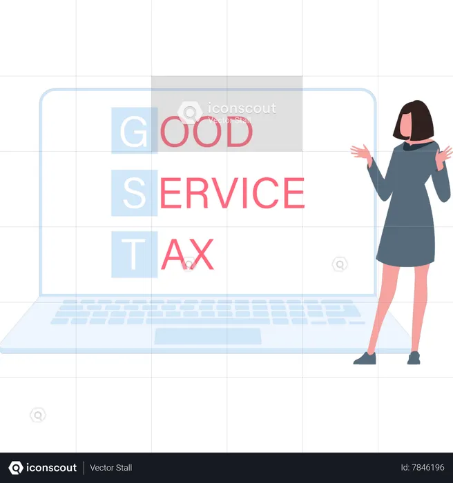 Girl looking up GST meaning on laptop  Illustration