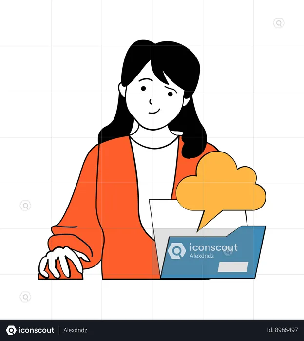 Girl looks at cloud folder  Illustration