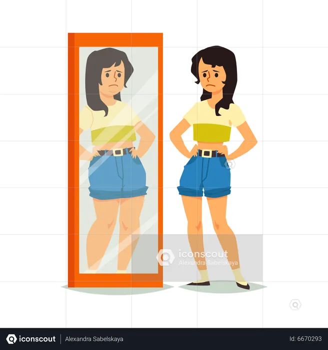 Girl looks in mirror without self love  Illustration