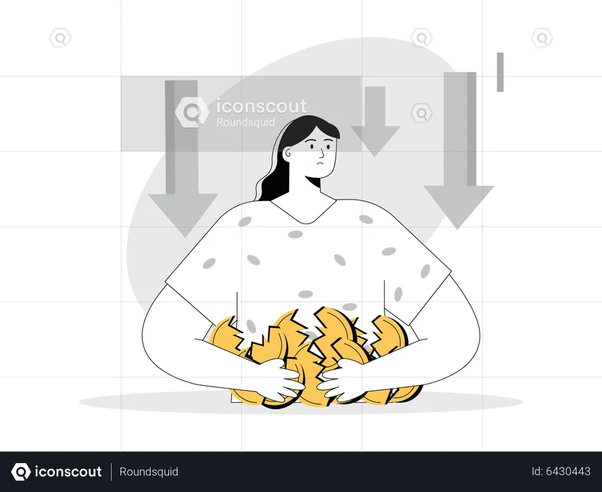 Girl lost all money in economic fall  Illustration