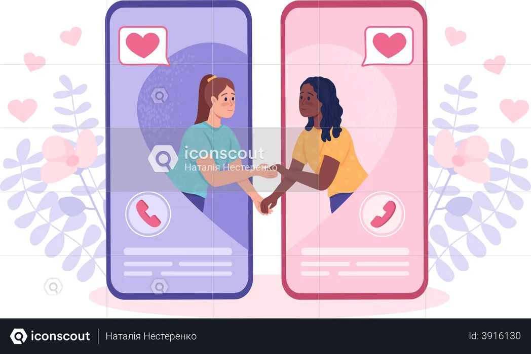 Girl lovers meeting online using dating app  Illustration