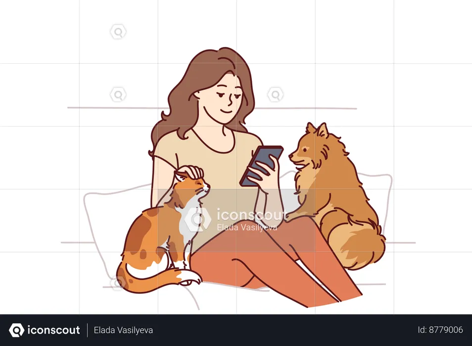 Girl loves her pet animals  Illustration