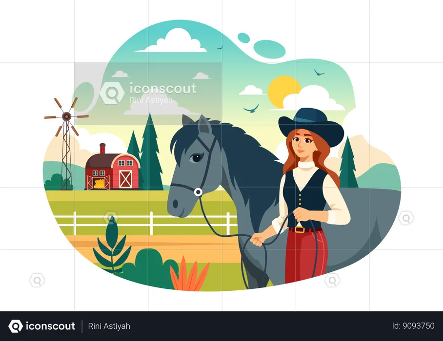 Girl loves horse riding  Illustration