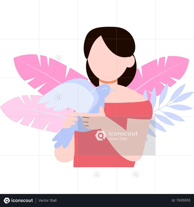 Girl loves the bird  Illustration