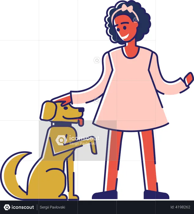 Girl loving and caring her pet dog  Illustration