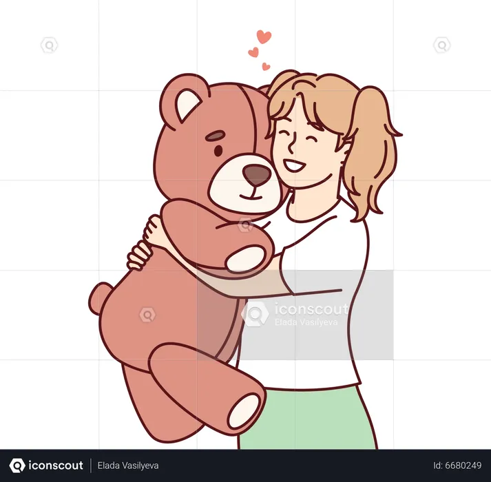 Girl loving teddy bear  Illustration