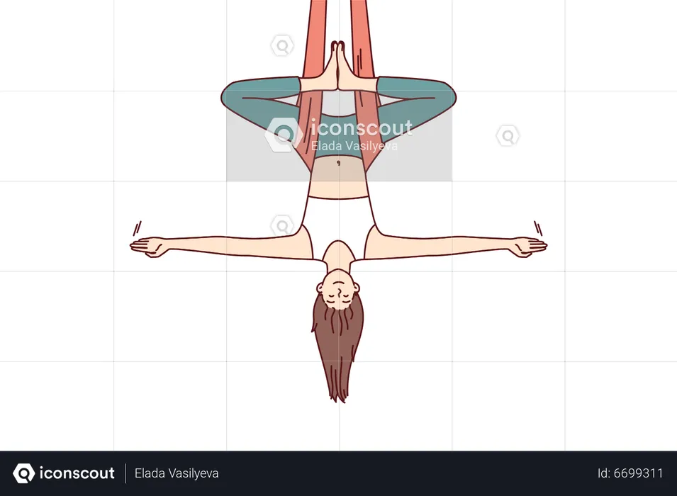 Girl lying upside down while doing pilates exercise  Illustration