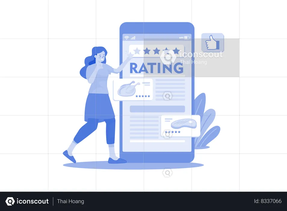 Girl Make Rating On The Food App  Illustration