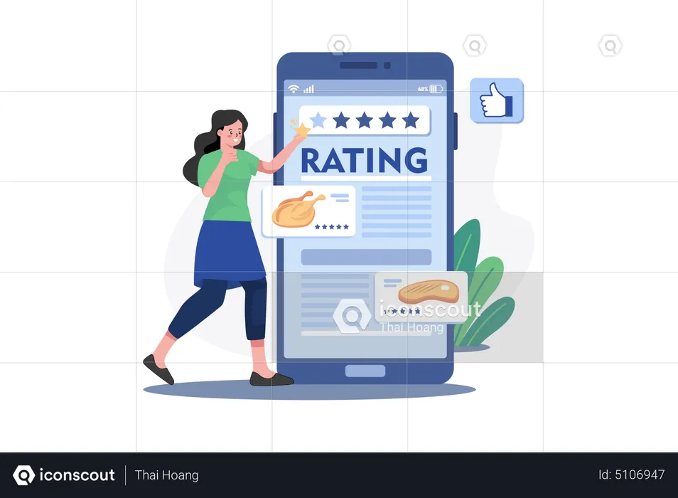 Girl make rating on the food app  Illustration
