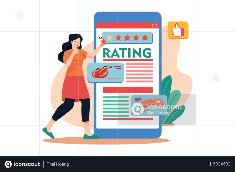 Girl make rating on the food app  Illustration