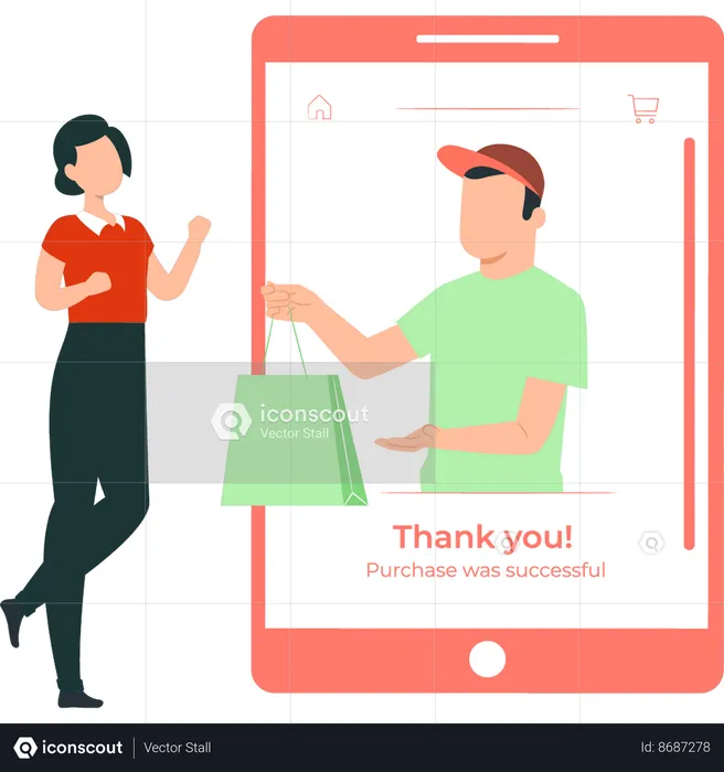 Girl makes online purchase successful  Illustration