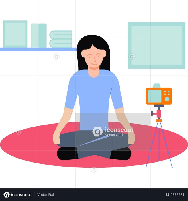 Girl making an inspiring yoga video  Illustration