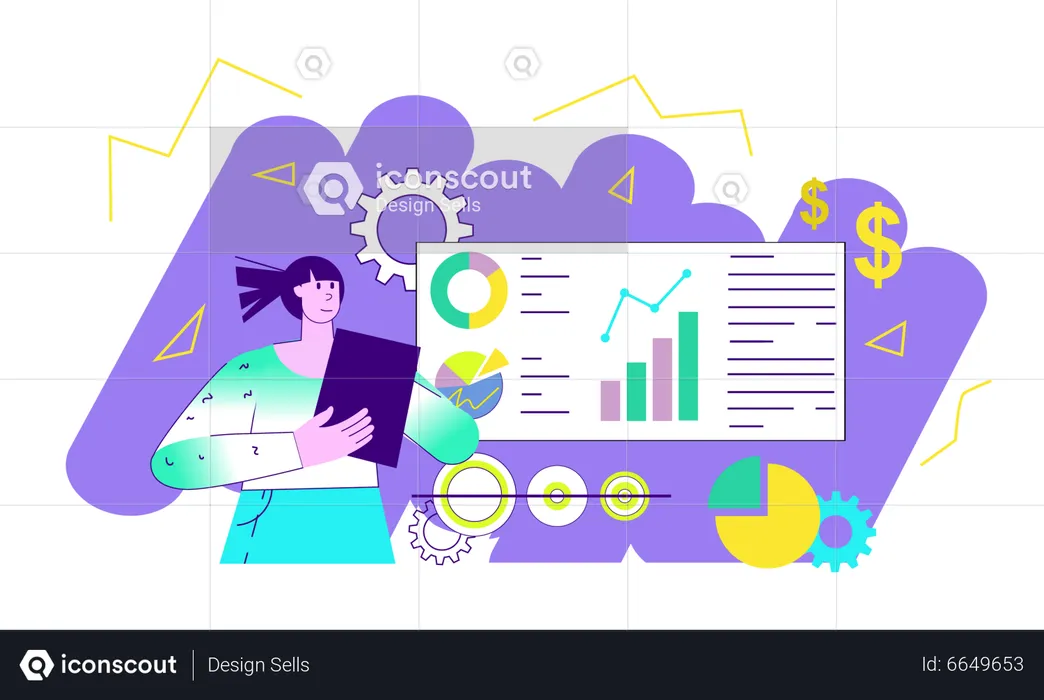 Girl making business report  Illustration