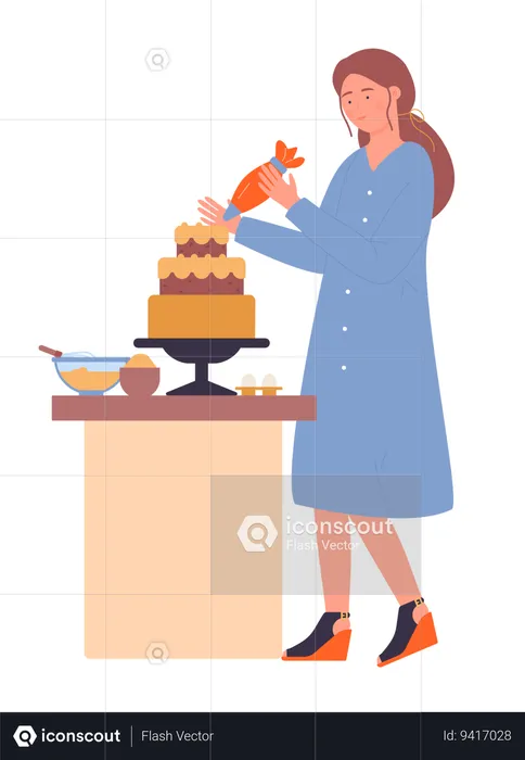 Girl making cake  Illustration