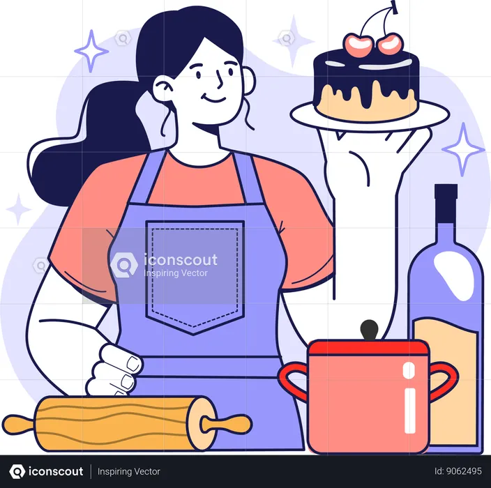 Girl making cake at home  Illustration