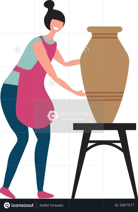 Girl making clay pots  Illustration
