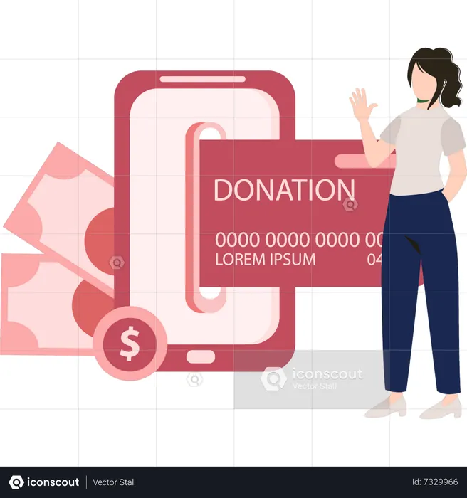 Girl making donations online  Illustration