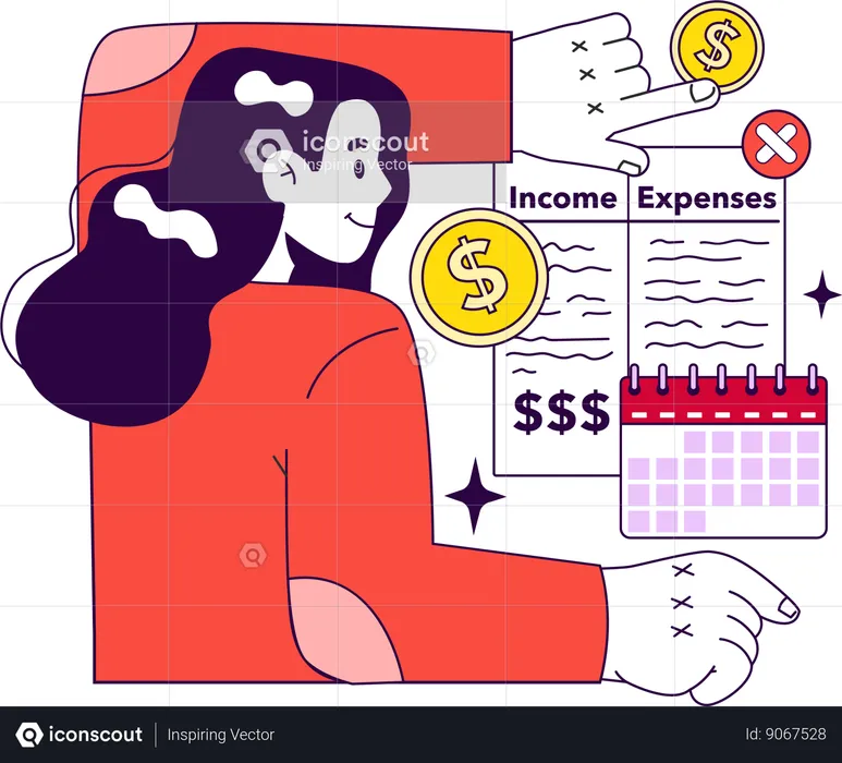 Girl making financial schedule  Illustration