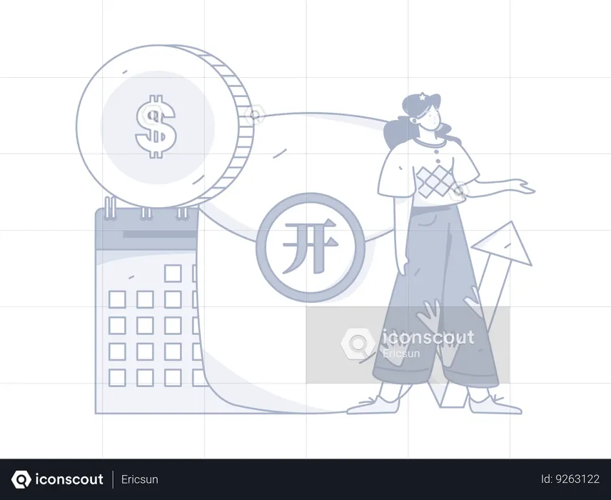 Girl making financial schedule  Illustration