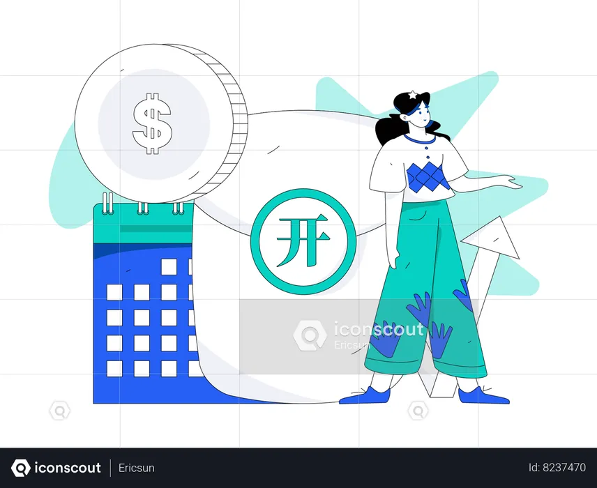 Girl making financial schedule  Illustration