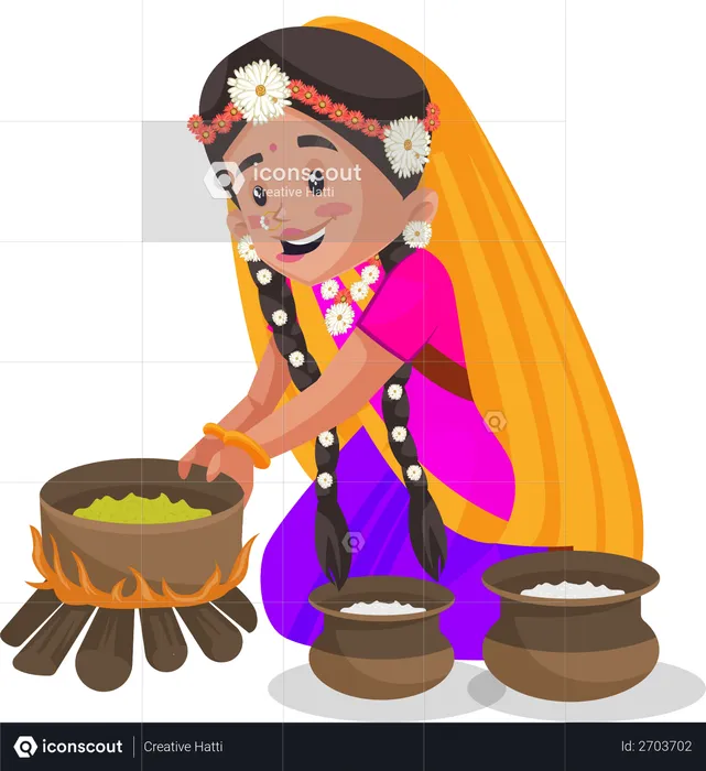 Girl making food  Illustration