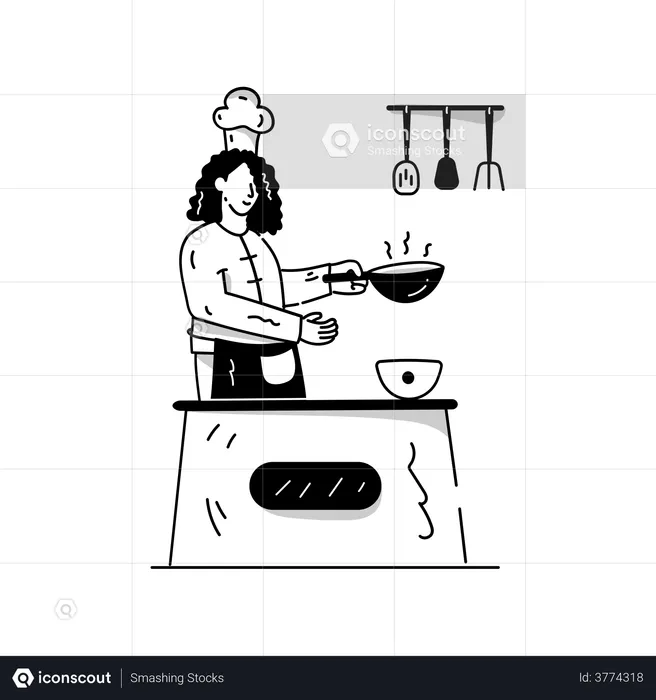 Girl making food,  Illustration