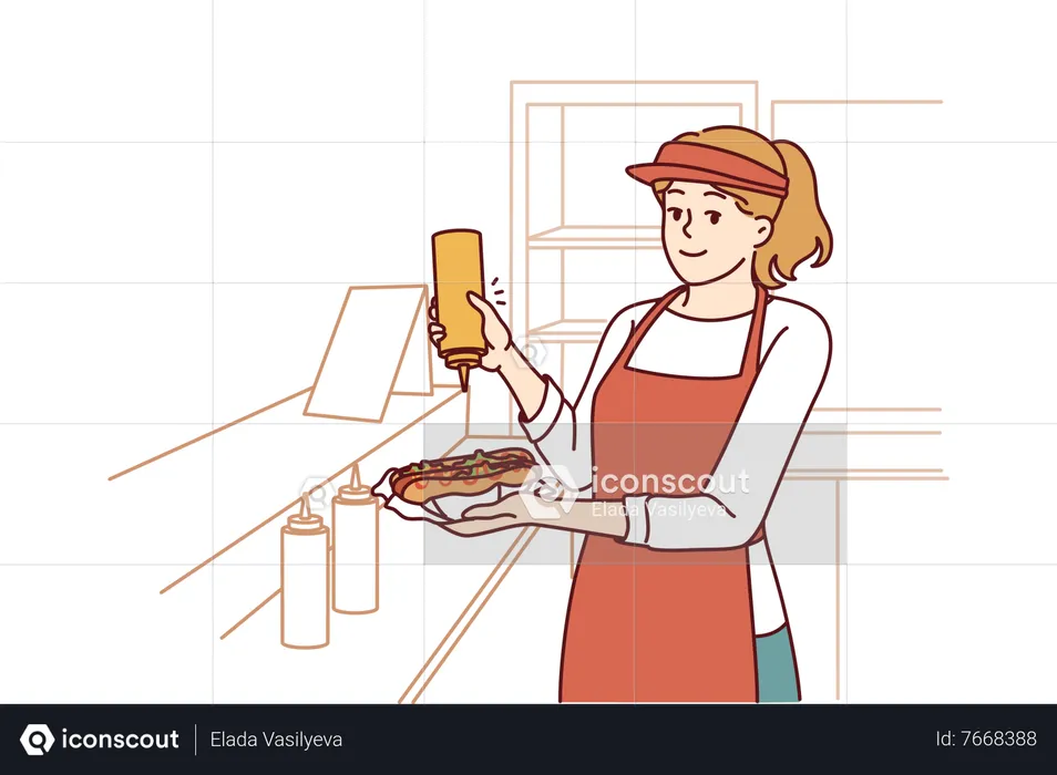 Girl making hotdog  Illustration