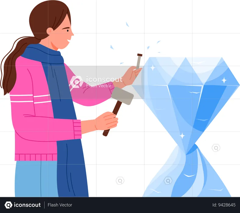 Girl making Ice Sculpture  Illustration