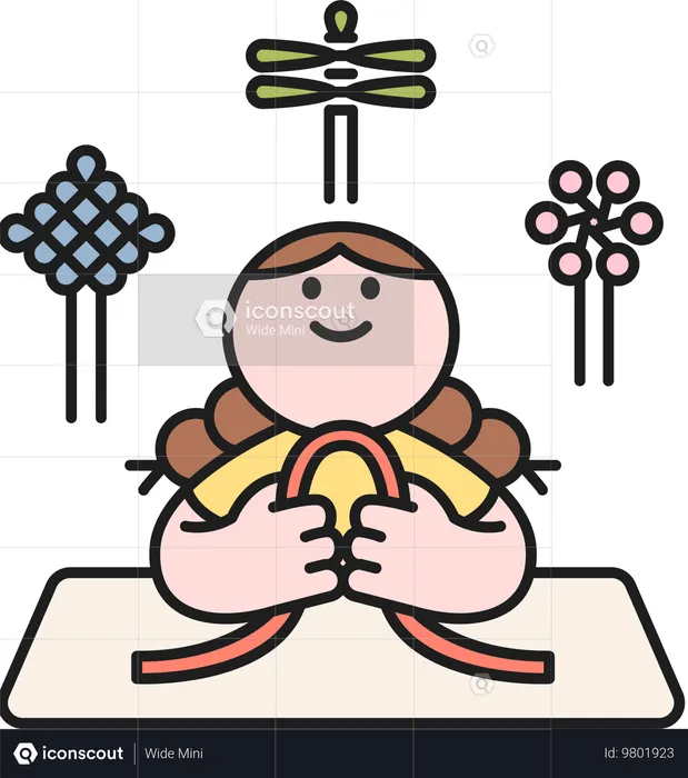 Girl making knot craft  Illustration