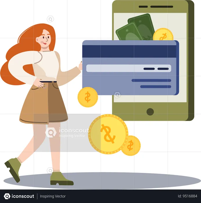 Girl making mobile card payment  Illustration