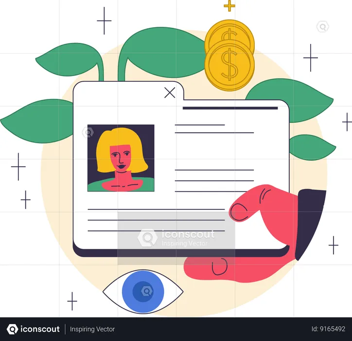 Girl making money on online  Illustration