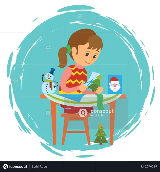 Girl making paper christmas tree  Illustration