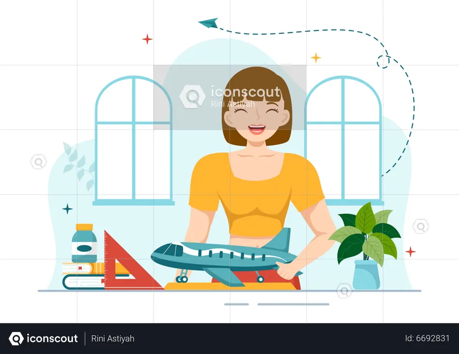 Girl making plane model  Illustration