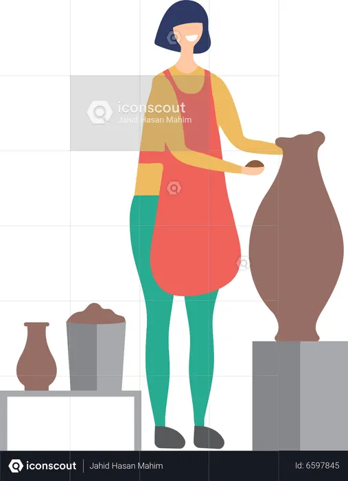 Girl making pottery  Illustration
