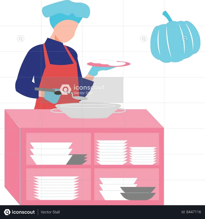 Girl making pumpkin pie  Illustration