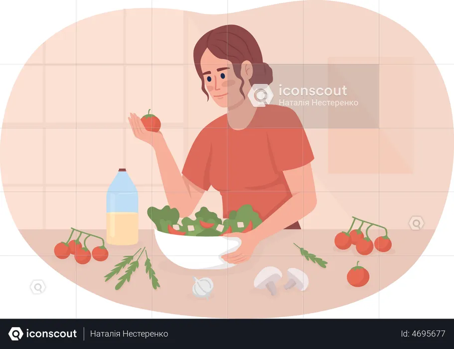 Girl Making salad with fresh vegetables  Illustration