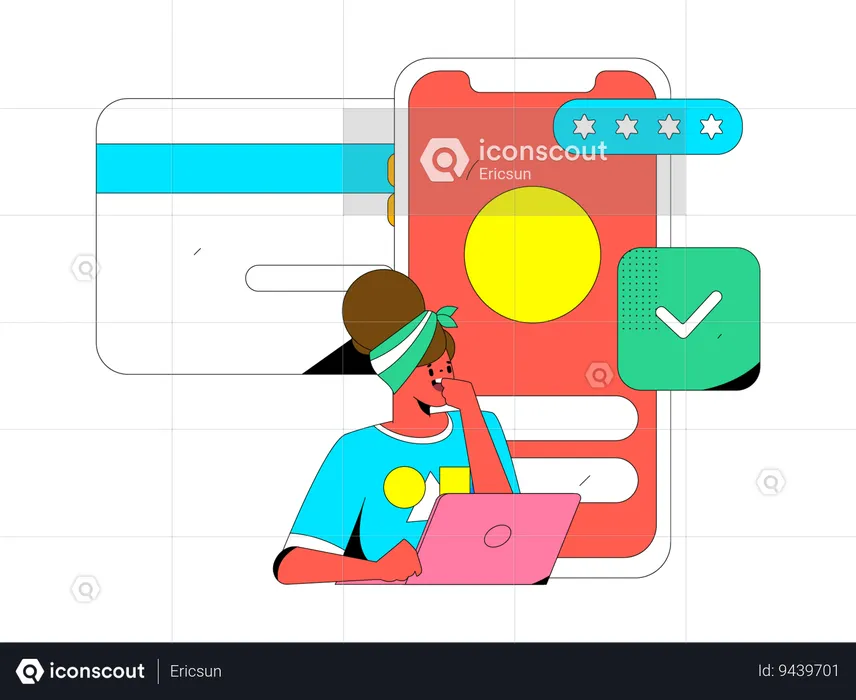 Girl making secured online transaction  Illustration