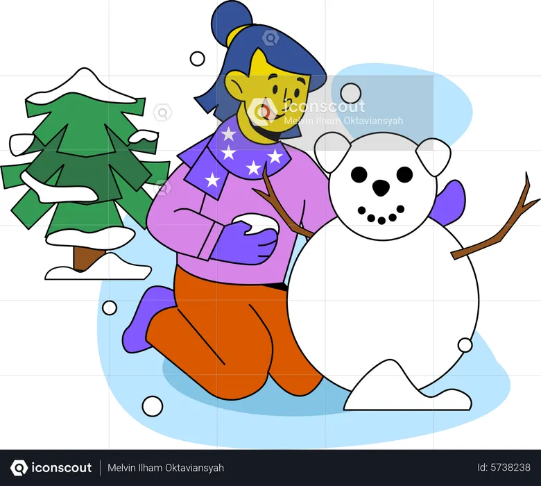 Girl making Snow Man  Illustration
