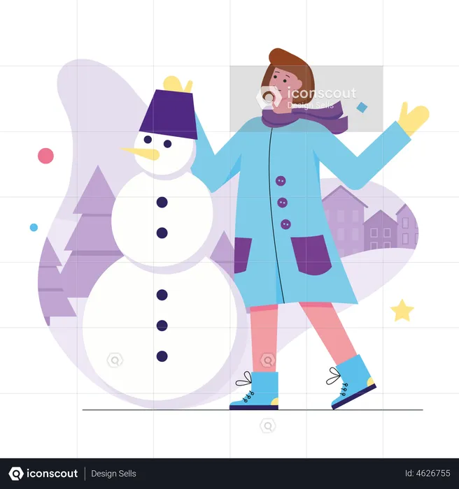 Girl making snowman  Illustration