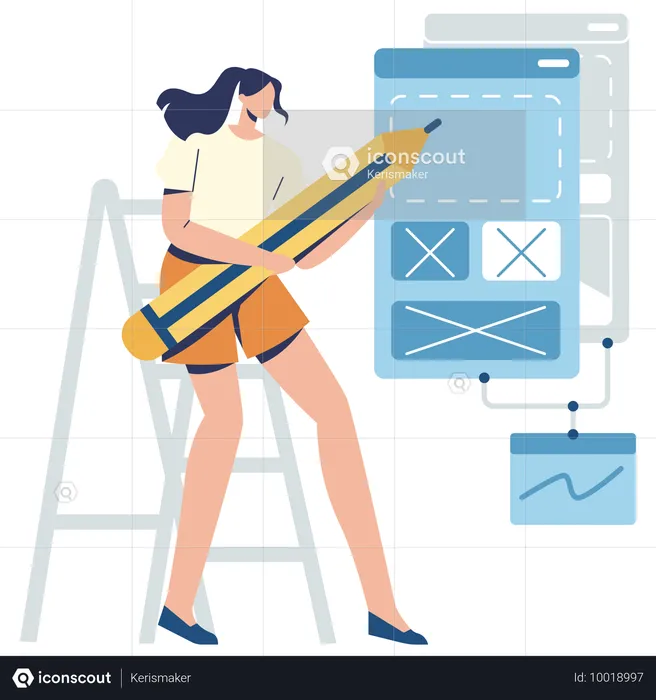 Girl making website wireframe  Illustration